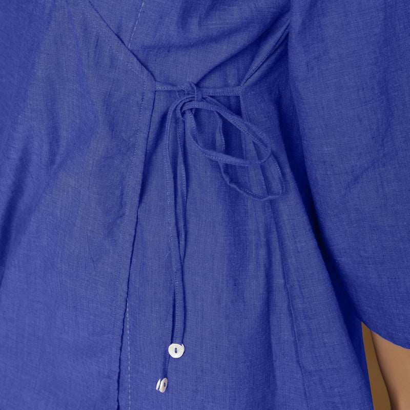 Royal Blue Embroidered Cotton Poplin Asymmetrical Godet Top