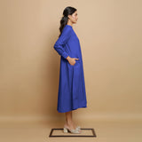 Royal Blue Hand-Embroidered Cotton Poplin Paneled Midi Dress