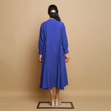 Royal Blue Hand-Embroidered Cotton Poplin Paneled Midi Dress