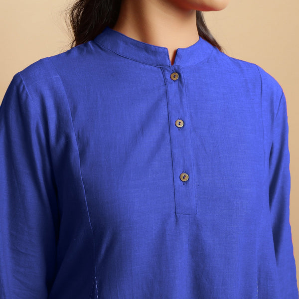 Royal Blue Hand-Embroidered Cotton Poplin Paneled Midi Dress
