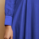 Royal Blue Hand-Embroidered Cotton Poplin Paneled Midi Dress