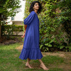 Royal Purple Cotton Poplin A-Line Deep Neck Maxi Tier Dress