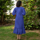 Royal Purple Cotton Poplin A-Line Deep Neck Maxi Tier Dress