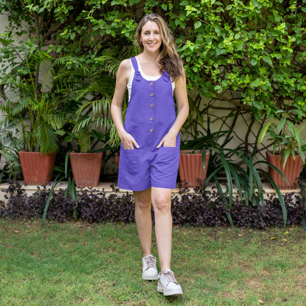 Royal Purple Cotton Poplin Dungaree Playsuit