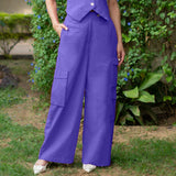 Royal Purple Cotton Poplin High-Rise Elasticated Wide Legged Cargo Pant