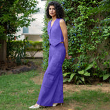 Royal Purple Cotton Poplin High-Rise Elasticated Wide Legged Cargo Pant