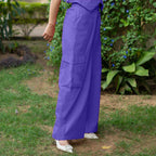 Royal Purple Cotton Poplin High-Rise Elasticated Wide Legged Cargo Pant