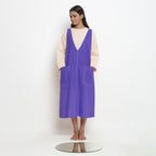 Royal Purple Cotton Poplin Paneled Midi Shift Dress