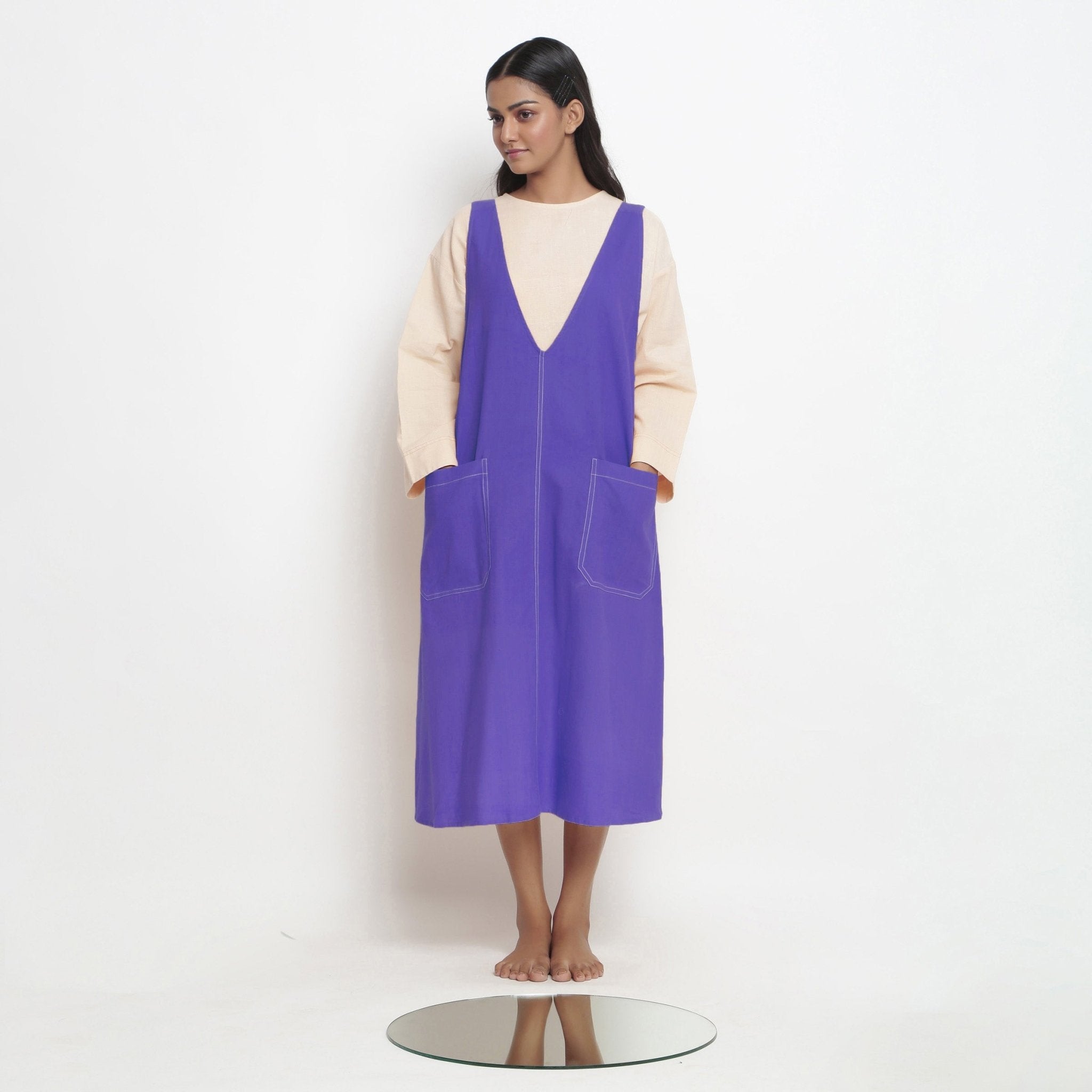 Royal Purple Cotton Poplin Paneled Midi Shift Dress