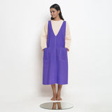 Royal Purple Cotton Poplin Paneled Midi Shift Dress