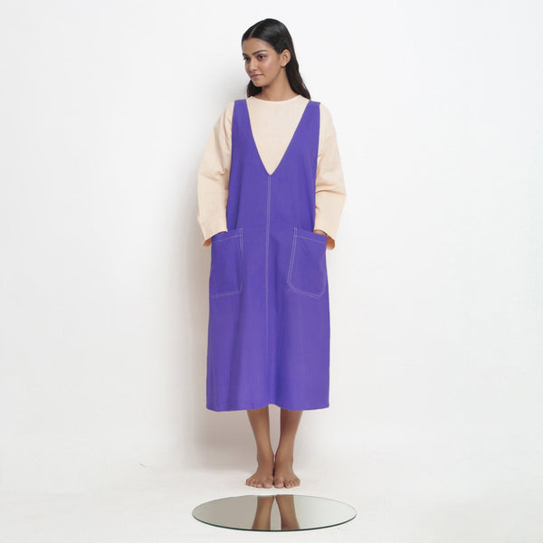 Royal Purple Cotton Poplin Paneled Midi Shift Dress
