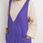 Royal Purple Cotton Poplin Paneled Midi Shift Dress