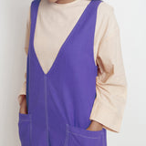 Royal Purple Cotton Poplin Paneled Midi Shift Dress