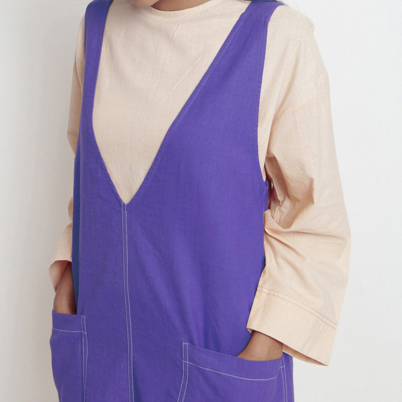 Royal Purple Cotton Poplin Paneled Midi Shift Dress