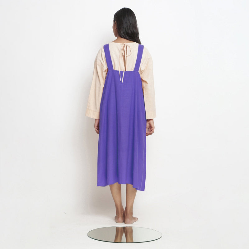 Royal Purple Cotton Poplin Paneled Midi Shift Dress