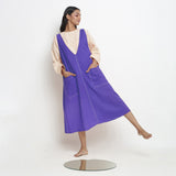 Royal Purple Cotton Poplin Paneled Midi Shift Dress