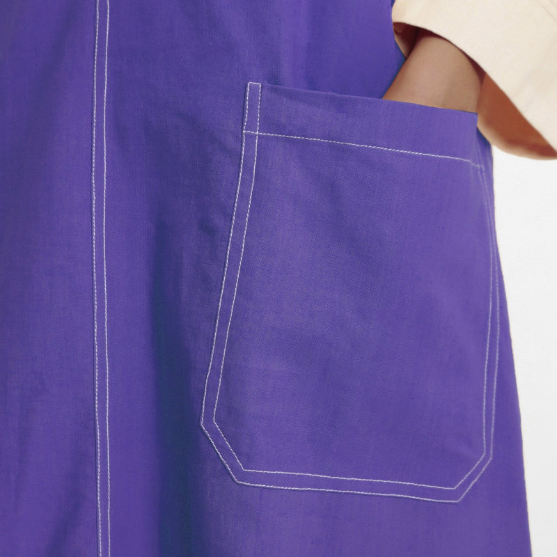 Royal Purple Cotton Poplin Paneled Midi Shift Dress