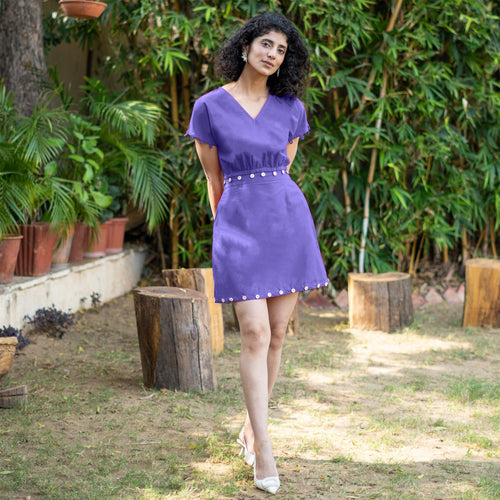 Royal Purple Cotton Poplin V-Neck Infinity Midi Dress