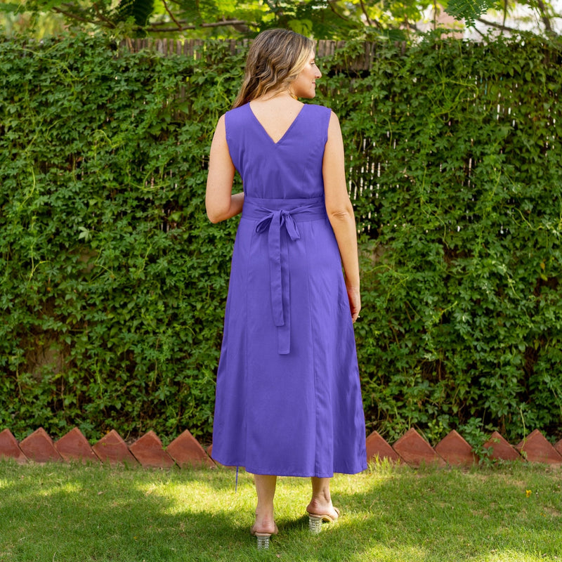 Royal Purple Cotton V-Neck Sleeveless Maxi Dress