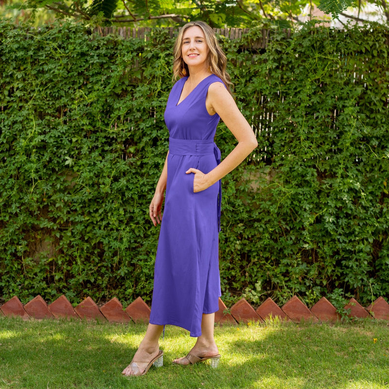 Royal Purple Cotton V-Neck Sleeveless Maxi Dress