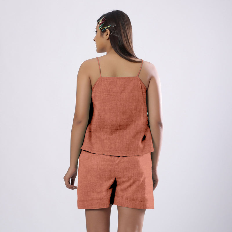 Rust 100% Linen Flared Relaxed Camisole Top