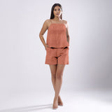 Rust 100% Linen Flared Relaxed Camisole Top