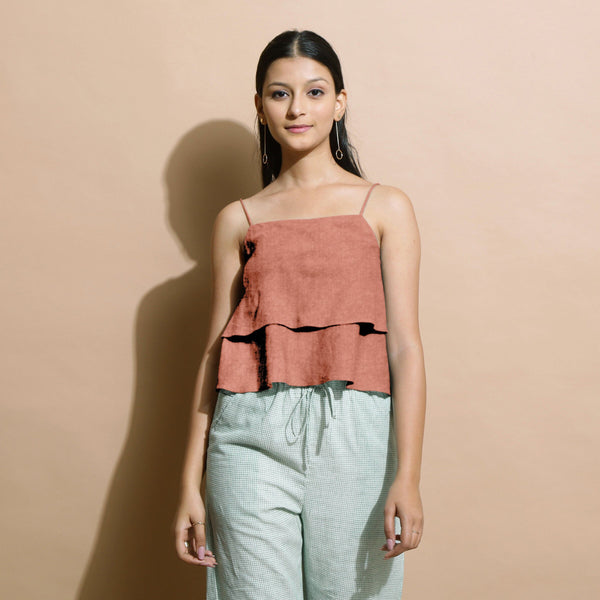 Rust Cotton Linen Camisole Crop Top