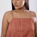 Rust Cotton Linen Flared Camisole Top