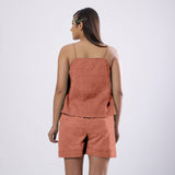 Rust Cotton Linen Flared Camisole Top