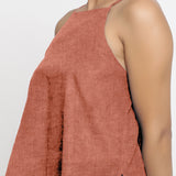 Rust Cotton Linen Relaxed Fit Spaghetti Top