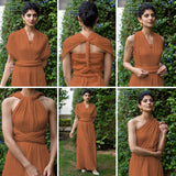 Rust Crinkled Cotton Flax Boho Infinity Drape Gown with Matching Tube