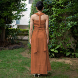 Rust Crinkled Cotton Flax Boho Infinity Drape Gown with Matching Tube