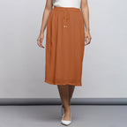 Rust Crinkled Cotton Flax Elasticated Flared Midi Skirt