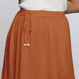 Rust Crinkled Cotton Flax Elasticated Flared Midi Skirt