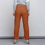 Rust Crinkled Cotton Flax Elasticated Mid-Rise Tapered Pant
