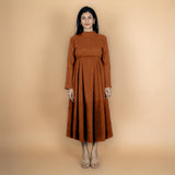 Rust Crinkled Cotton Flax Fit and Flare Maxi Empire Dress
