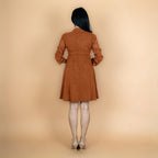 Rust Crinkled Cotton Flax Fit and Flare Short Empire Dress
