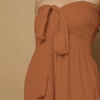 Rust Crinkled Cotton Flax High-Rise Jumpsuit
