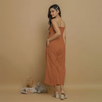Rust Crinkled Cotton Flax High-Rise Jumpsuit