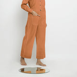 Right View of a Model wearing Rust Patch Pocket Straight Fit Pant