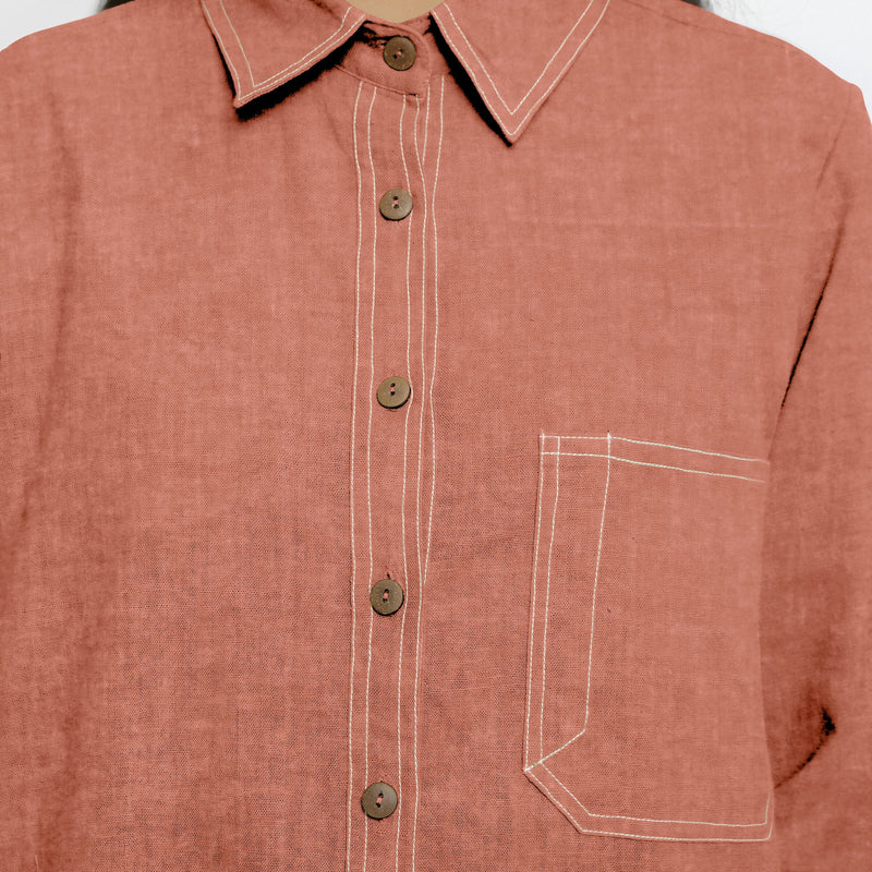 Rust Sandstone 100% Linen Full Sleeve Button-Down Shirt