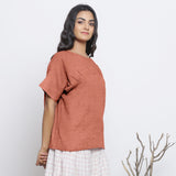 Rust Sandstone Cotton Linen Drop Shoulder Sleeves Yoked Top