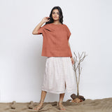 Rust Sandstone Cotton Linen Drop Shoulder Sleeves Yoked Top