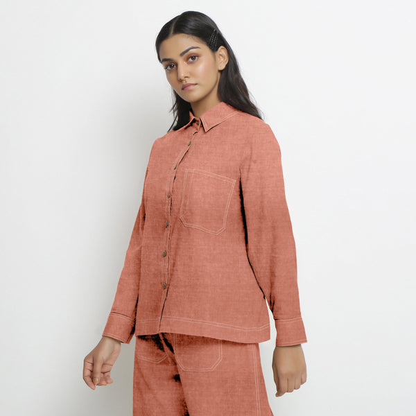 Rust Sandstone Cotton Linen Full Sleeve Button-Down Shirt