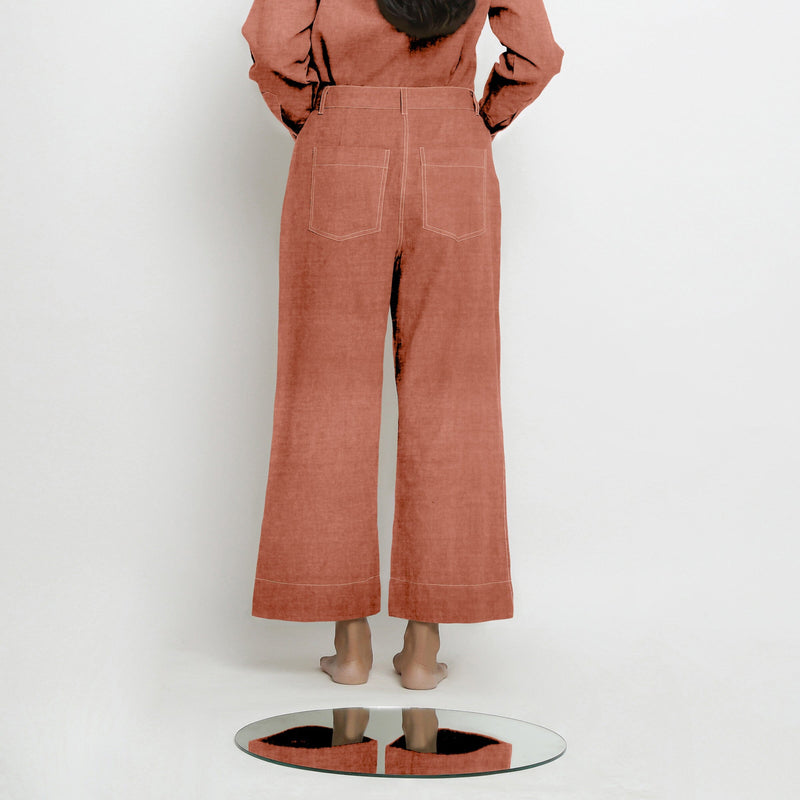 Rust Sandstone Cotton Linen Patch Pocket Wide Legged Pant