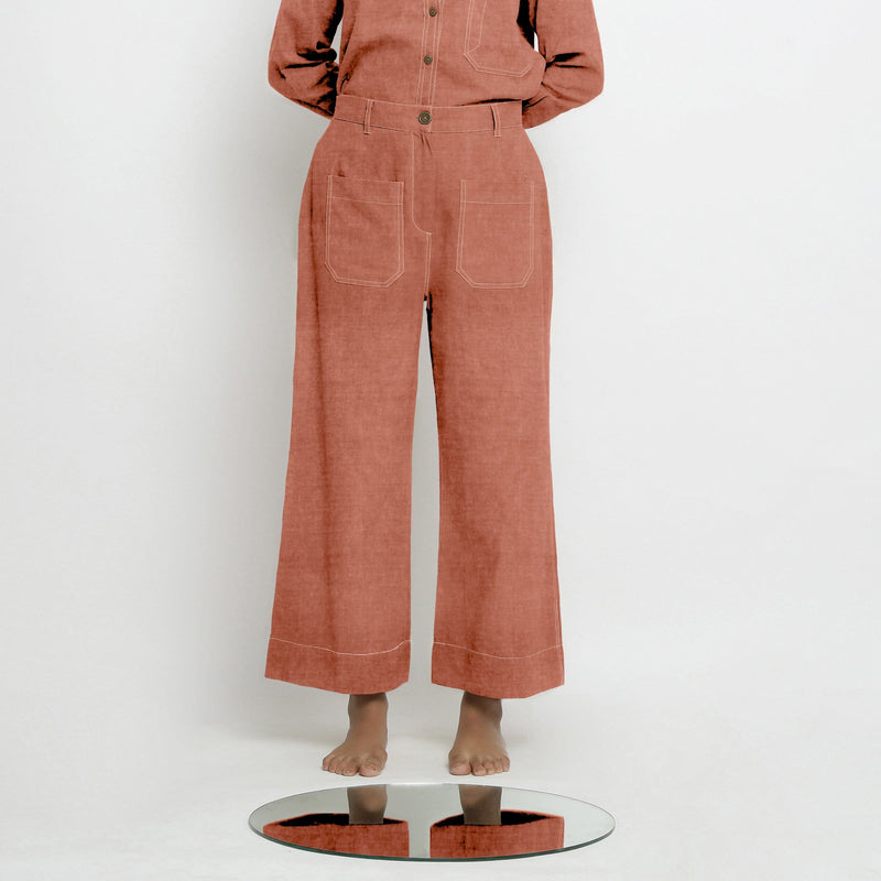 Rust Sandstone Cotton Linen Patch Pocket Wide Legged Pant