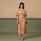 Rust Sandstone Shibori Tie-Dye Cotton Maxi Kaftan Dress