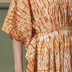 Rust Sandstone Shibori Tie-Dye Cotton Maxi Kaftan Dress