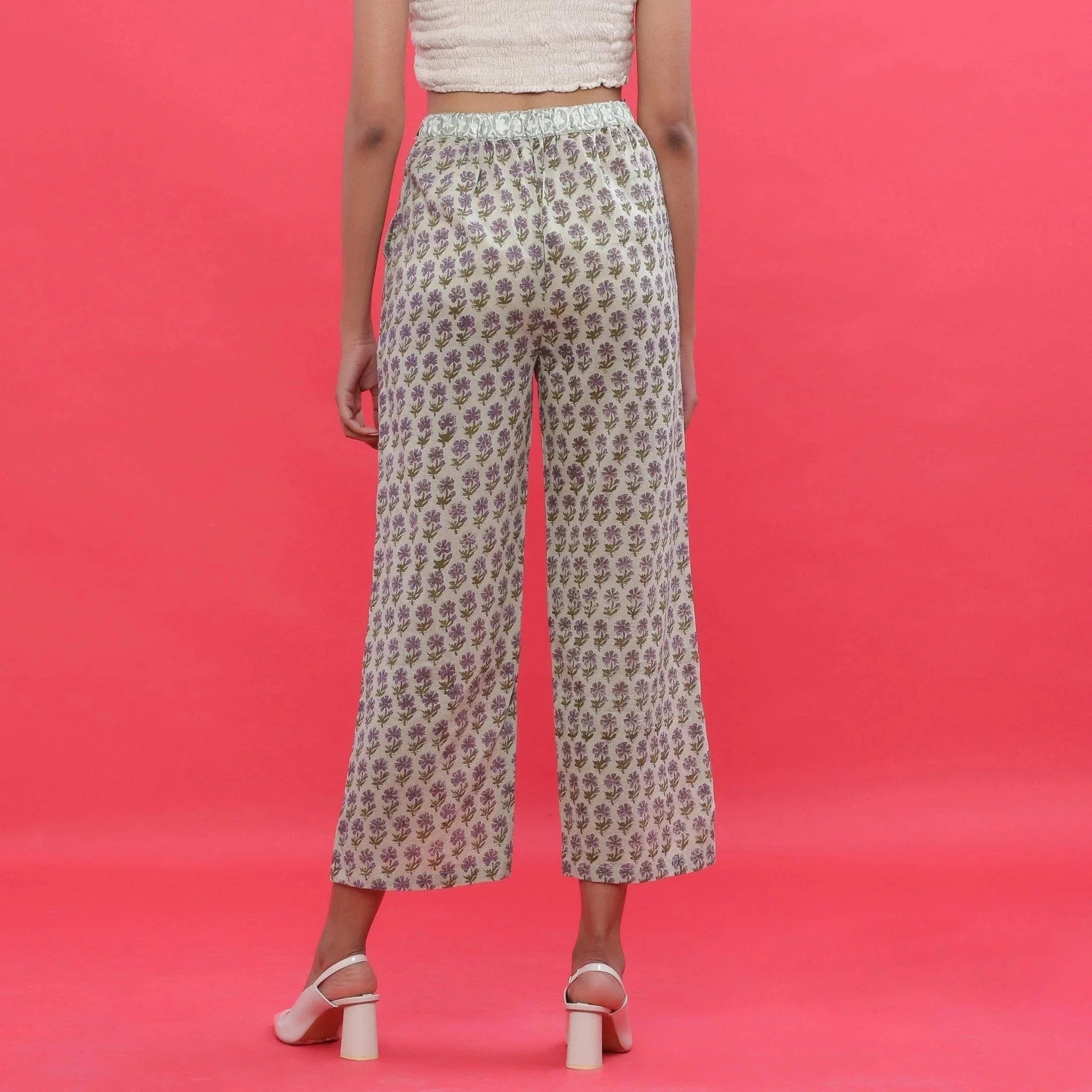 Back View of a Model wearing Sage Green Mid Rise Straight Pant