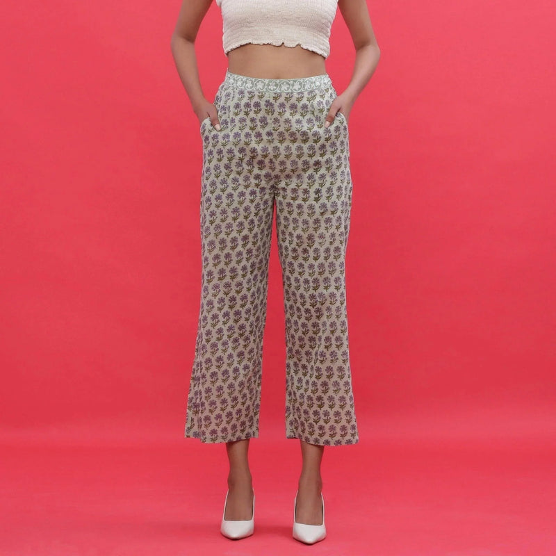 Front View of a Model wearing Sage Green Mid Rise Straight Pant